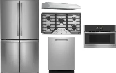 5 Piece Package Includes Refrigerator, Cooktop, Wall Oven, Hood And Dishwasher